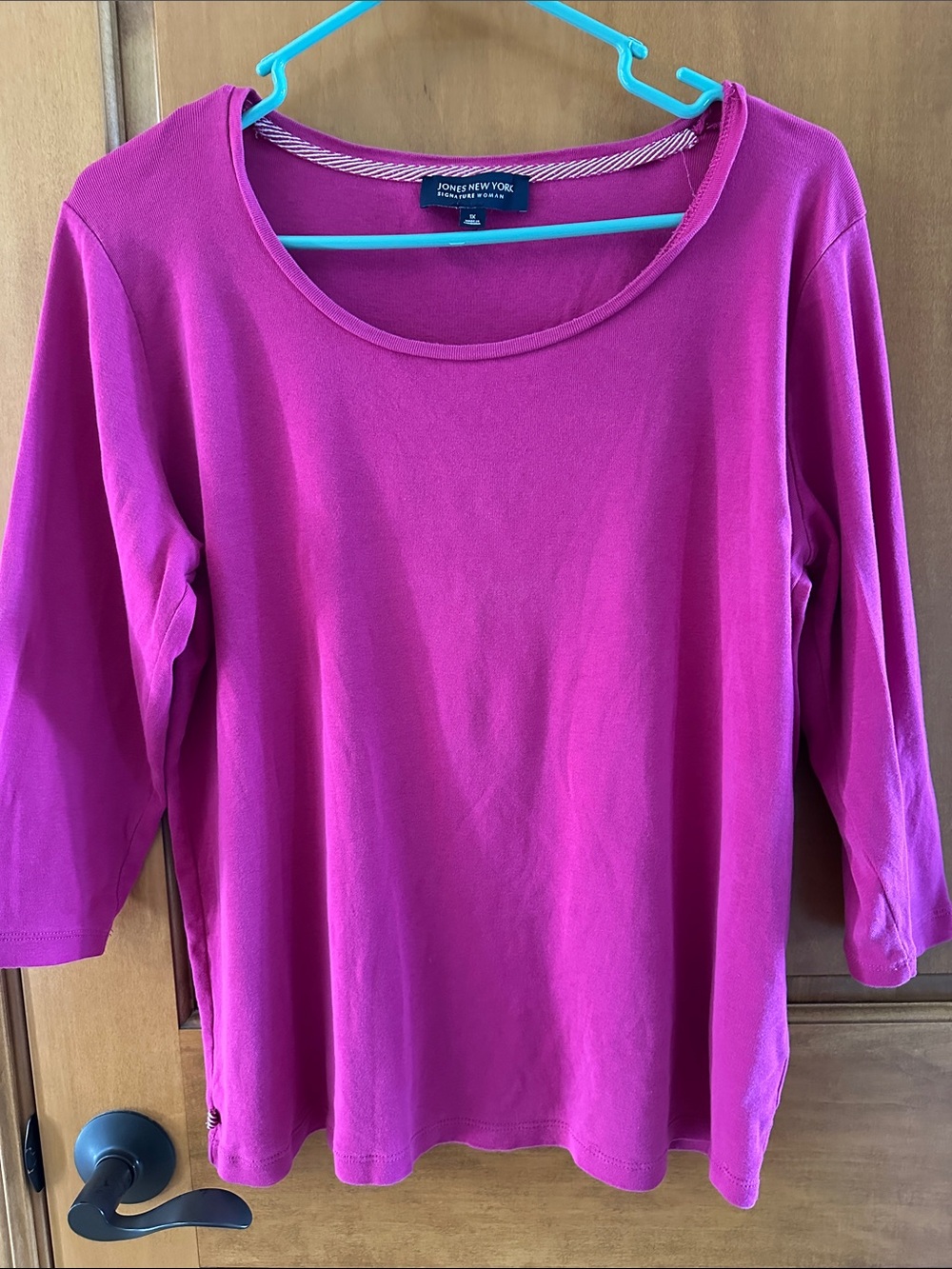 Jones New York Magenta Purple 3/4 Sleeve Cotton Top Plus 1X 💜